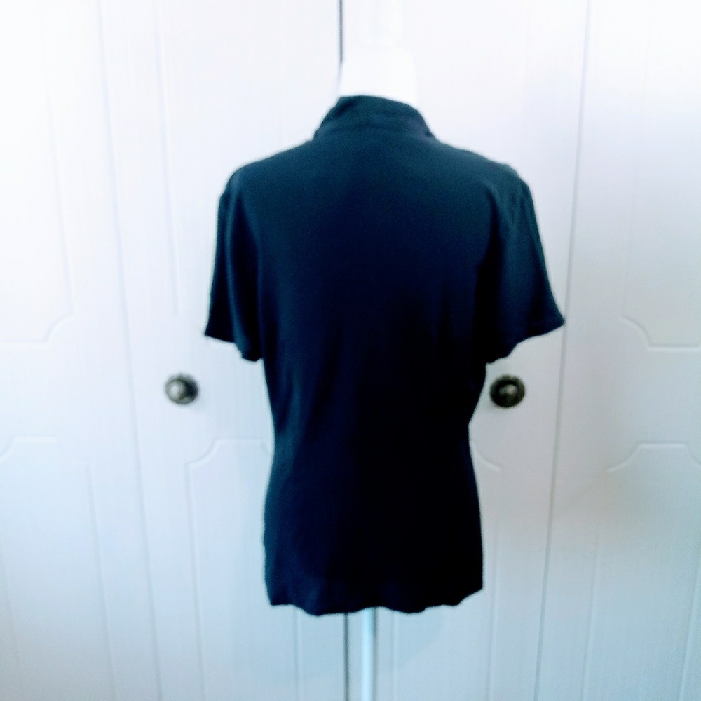 Escada Teal Short-Sleeve V-Neck Button Blouse - Picture 2 of 4